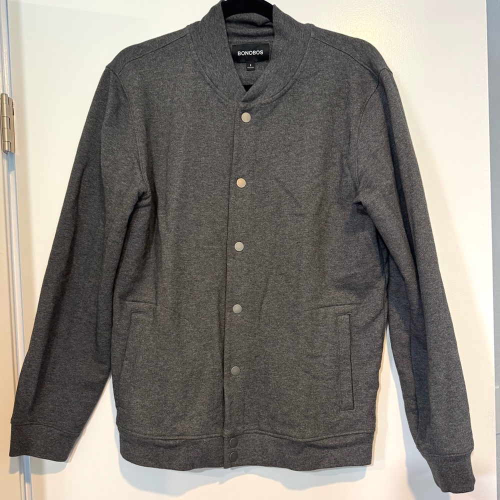 Bonobos Charcoal Gray Knit Boulevard Bomber Jacket Snap Front Men’s Small